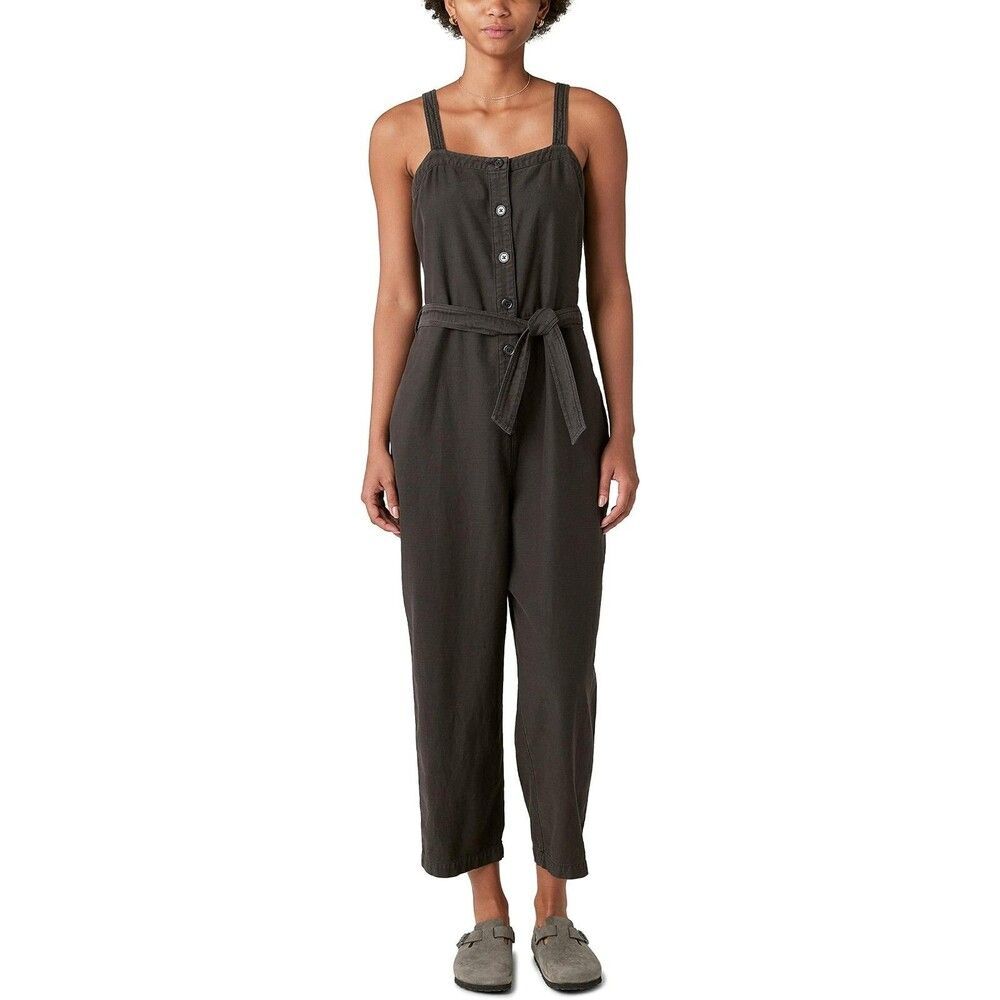 Lucky Brand Button Front  Linen Blend Jumpsuit sz XS Raven